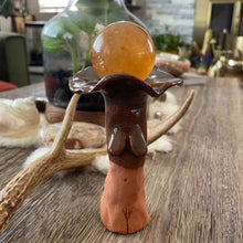 CLEARANCE Feminine sphere stand w/honey calcite sphere (Glazed Earthen Clay)