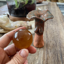 CLEARANCE Feminine sphere stand w/honey calcite sphere (Glazed Earthen Clay)