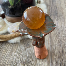 CLEARANCE Feminine sphere stand w/honey calcite sphere (Glazed Earthen Clay)
